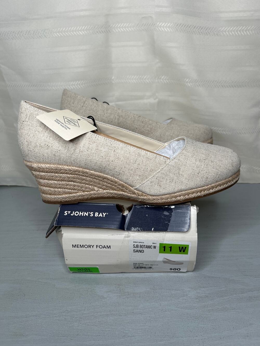 St. John's Bay Botanic Espadrille Wedge Sandals Sand Womens Size 11 Wide